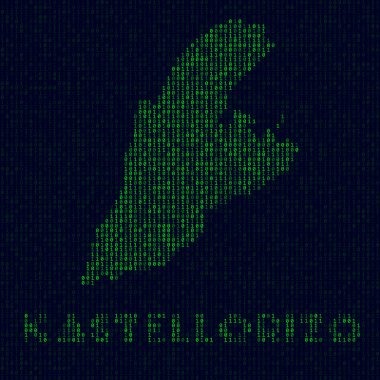 Digital Kastellorizo logo. Island symbol in hacker style. Binary code map of Kastellorizo with island name. Astonishing vector illustration.