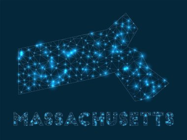 Massachusetts network map. Abstract geometric map of the us state. Internet connections and telecommunication design. Neat vector illustration.