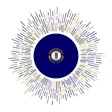 Kentucky sign. Us state flag with colorful rays. Radiant sunburst with Kentucky flag. Vector illustration.