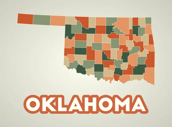 Cartaz Oklahoma Estilo Retro Mapa Estado Dos Eua Com Regiões —  Vetores de Stock