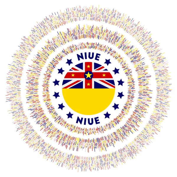 Symbol Niue Zářivá Vlajka Země Barevnými Paprsky Lesklý Záblesk Slunce — Stockový vektor