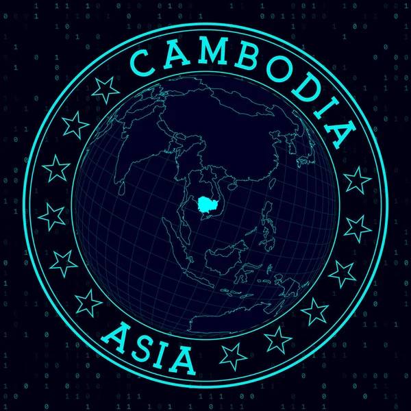 Cambodja Rond Bord Futuristische Sateliet Kijk Wereld Gecentreerd Cambodja Landbadge — Stockvector