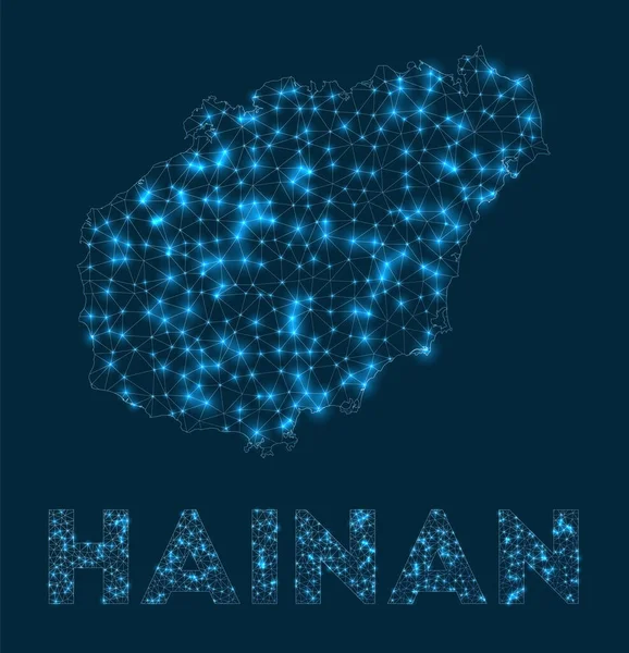 Mapa Red Hainan Mapa Geométrico Abstracto Isla Conexiones Internet Diseño — Vector de stock