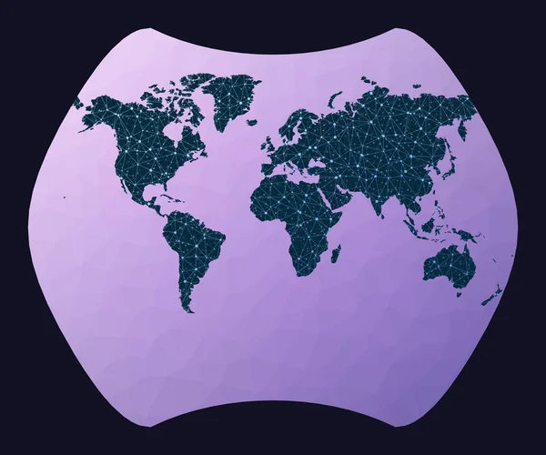 グローバルネットワークの概念 ラリーブ プロジェクション 世界ネットワークマップ 幾何学的な低ポリの背景にラリーブ投影で有線地球 強力なベクターイラスト — ストックベクタ