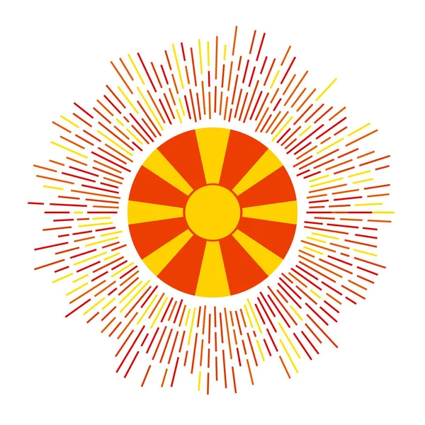 Signature Macédoine Drapeau Pays Avec Des Rayons Colorés Rayonnement Soleil — Image vectorielle