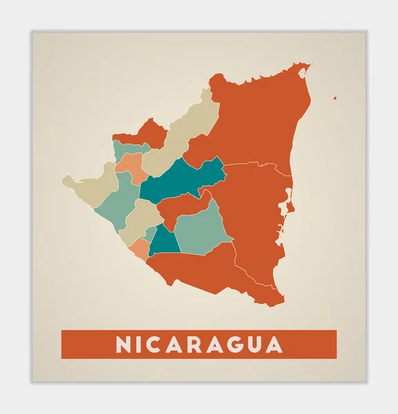 Nicaragua Poszter Ország Térképe Színes Régiókkal Nicaragua Alakja Vidéki Névvel — Stock Vector