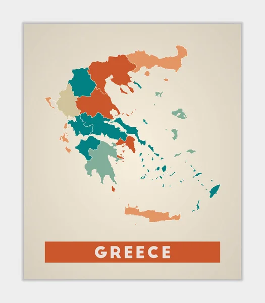 Cartel Grecia Mapa Del País Con Regiones Coloridas Forma Grecia — Vector de stock