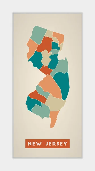 Постер Нью Джерсі Карта Нашого Штату Барвистими Регіонами Форма Нью — стоковий вектор