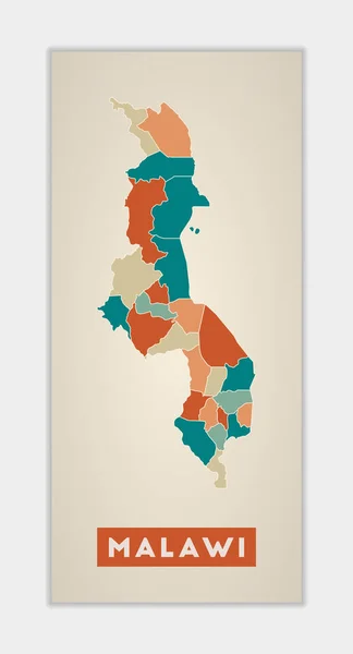Cartel Malawi Mapa Del País Con Regiones Coloridas Forma Malawi — Vector de stock
