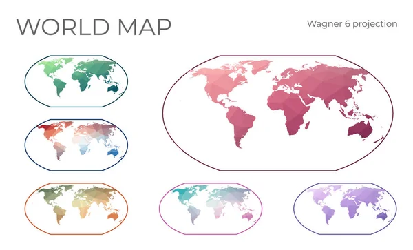 低波莉世界地图集 瓦格纳六世投影仪以几何风格收集世界地图 矢量说明 — 图库矢量图片