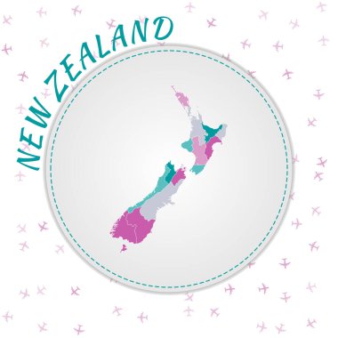 New Zealand map design Map of the country with regions in emeraldamethyst color palette Rounded