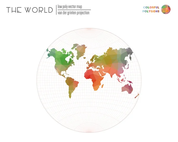World Map Vibrant Triangles Van Der Grinten Projection World Colorful — Stockvector
