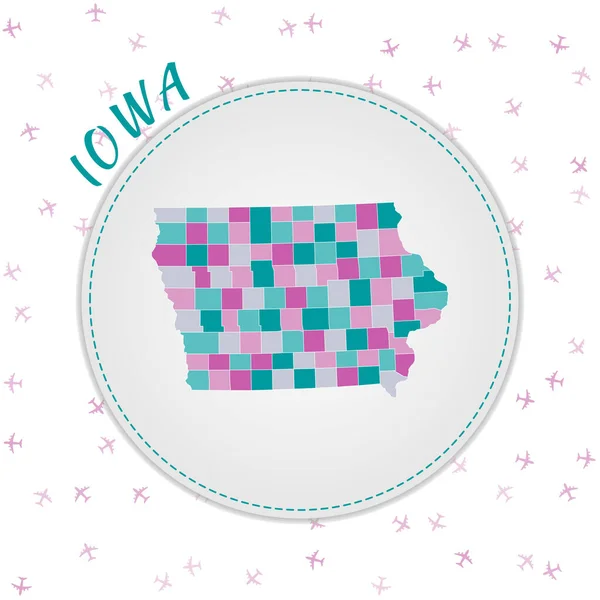 Iowa map design Map of the us state with regions in emeraldamethyst color palette Rounded travel — стоковий вектор