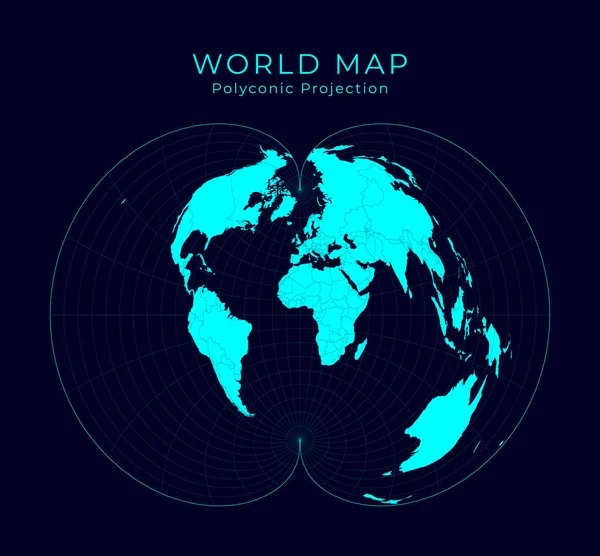 Kaart van de World American polyconic projection Futuristic Infographic world illustration Helder — Stockvector