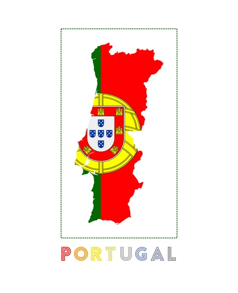 포르투갈, 자국 이름 과 깃발 깔끔 한 벡터 삽화가 있는 포르투갈의 로고 지도 — 스톡 벡터