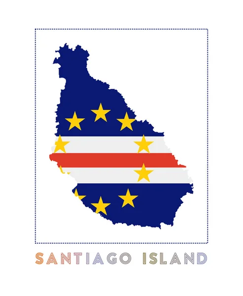 Santiago Island Logo Kaart van Santiago Island met eilandnaam en vlag Artistieke vector — Stockvector