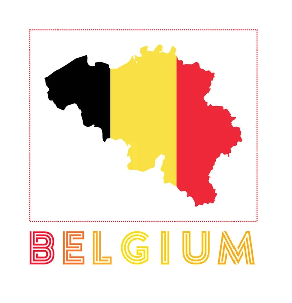 Belgien Logotyp Karta över Belgien med landsnamn och flagga Kreativ vektor illustration — Stock vektor