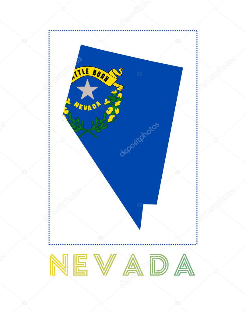 Nevada Logo Map of Nevada with us state name and flag Authentic vector illustration