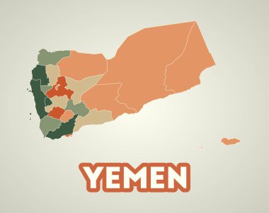 Yemen poster in retro style. Map of the country with regions in autumn color palette. Shape of Yemen with country name. Charming vector illustration.