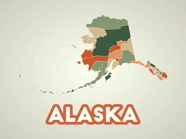 Αφίσα Αλάσκα Ρετρό Στυλ Χάρτης Του Κράτους Μας Περιοχές Στην — Διανυσματικό Αρχείο