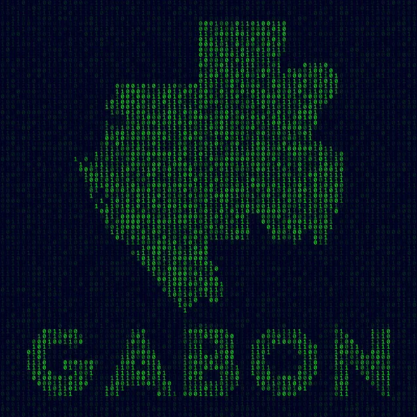 Digital Gabon Logo Country Symbol Hacker Style Binary Code Map — Vector de stock