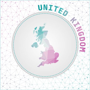 Vector polygonal United Kingdom map. Map of the country with network mesh background. United Kingdom illustration in technology, internet, network, telecommunication concept style.