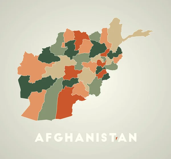 Afganistan Posteri Eski Moda Sonbahar Renk Paletinde Bölgeleri Olan Ülke — Stok Vektör