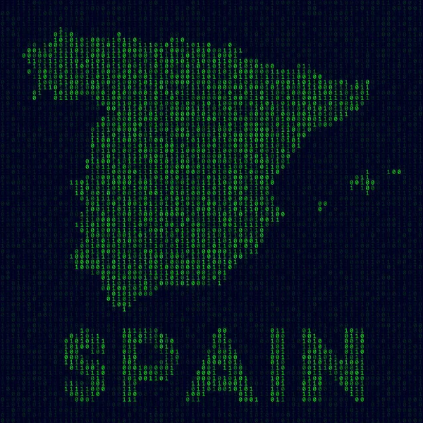 Digital Spain Logo Country Symbol Hacker Style Binary Code Map — Vettoriale Stock