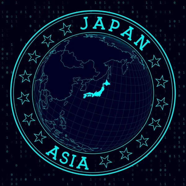 Japan Sign Futuristic Satelite View World Centered Japan Country Badge — Stock vektor