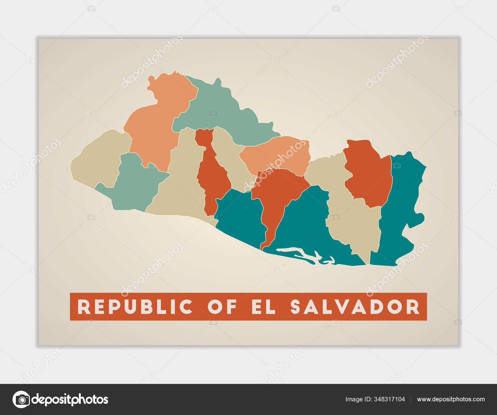 萨尔瓦多共和国海报& quot;萨尔瓦多共和国五彩斑斓的国家地图& quot; 图库矢量图©Eugene Ga 348317104