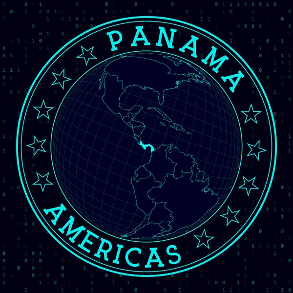 Signo Redondo Panamá Vista Satelite Futurista Del Mundo Centrada Panamá — Vector de stock