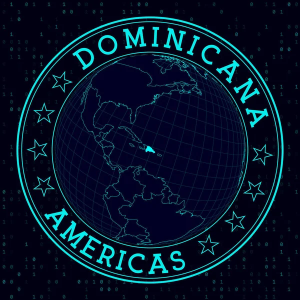 Signo Redondo Dominicana Vista Satelite Futurista Del Mundo Centrada Dominicana — Archivo Imágenes Vectoriales