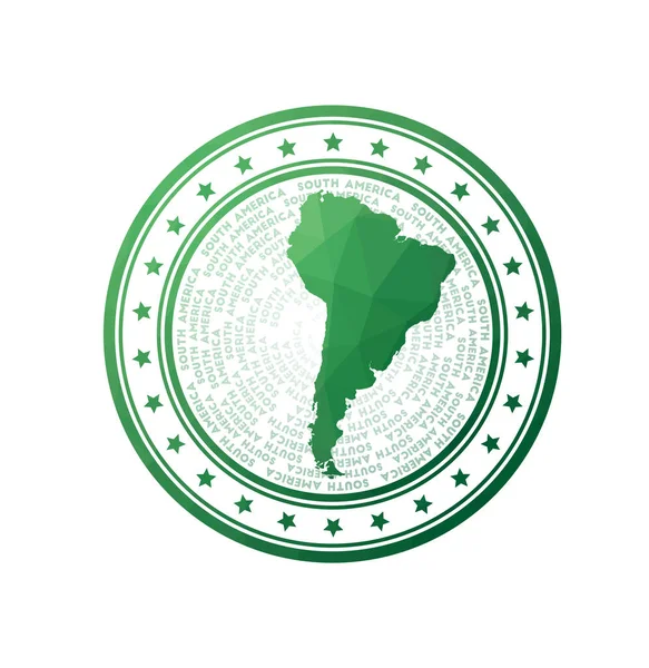 Flat baixo poli selo da América do Sul Polygonal South America emblema logotipo vetor na moda do — Vetor de Stock