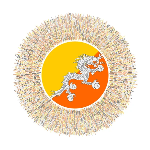 Flagge von Bhutan mit bunten Strahlen Strahlender Sonnenaufgang mit Bhutan-Flagge — Stockvektor