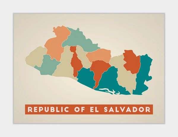 Salvadori Köztársaság plakát Az ország térképe színes régiókkal Az El-i Köztársaság alakja — Stock Vector