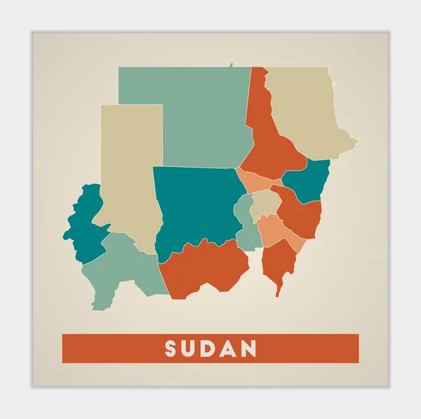 Sudão poster Mapa do país com regiões coloridas Forma do Sudão com nome do país Elegante —  Vetores de Stock