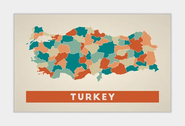 Turquia poster Mapa do país com regiões coloridas Forma da Turquia com nome do país Fresco — Vetor de Stock