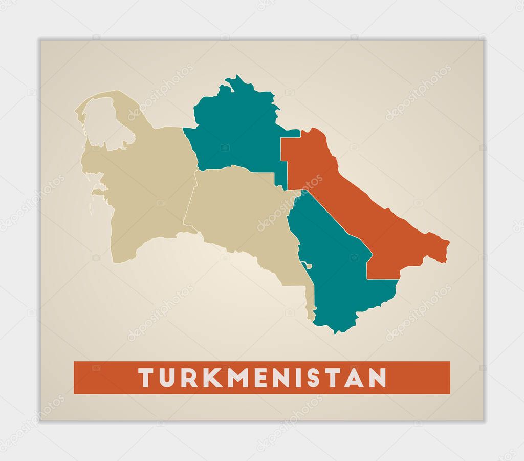 Turkmenistan poster Map of the country with colorful regions Shape of Turkmenistan with country