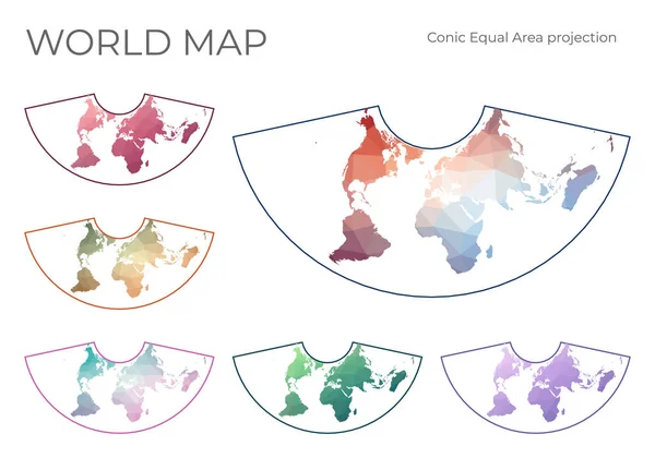 Карта Світу Низьких Полюсів Пол Алберс Конічна Проекція Однаковою Площею — стоковий вектор