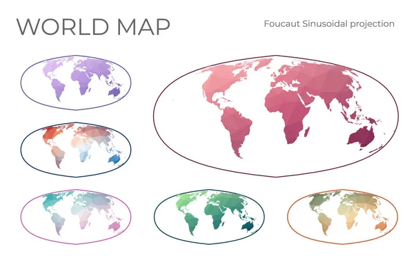 Low Poly World Map Set Foucaut 27S Sinusoidal Projection Collection — Vettoriale Stock