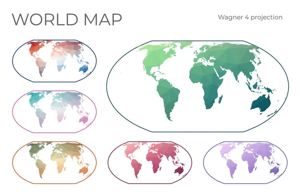 低波莉世界地图集 瓦格纳四世投影 以几何风格收集世界地图 矢量说明 — 图库矢量图片