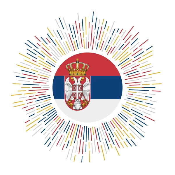 Srbsko znamení Země vlajka s barevnými paprsky Zářící výbuch slunce se srbskou vlajkou Vektor — Stockový vektor