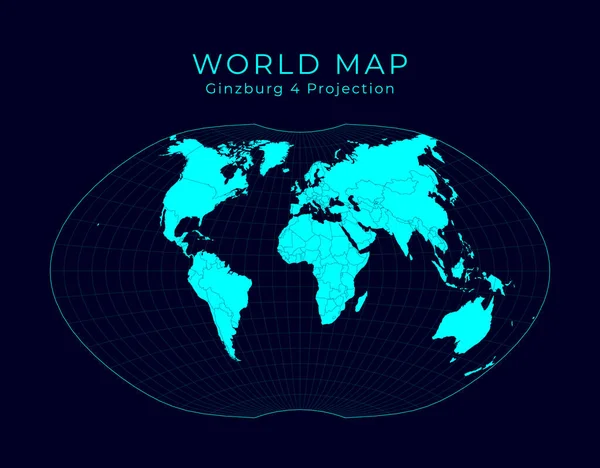 Map of The World Ginzburg IV projection Futuristic Infographic world illustration Bright cyan