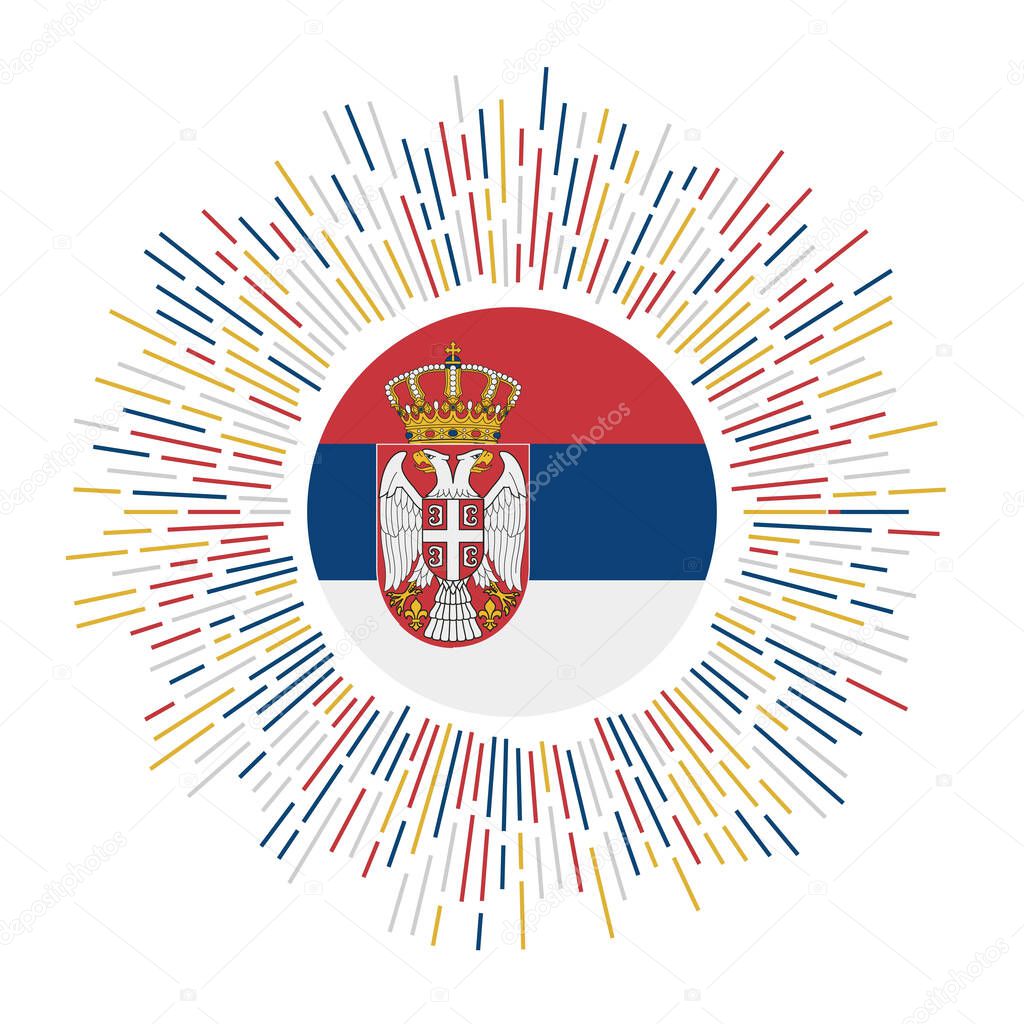 Serbia sign Country flag with colorful rays Radiant sunburst with Serbia flag Vector