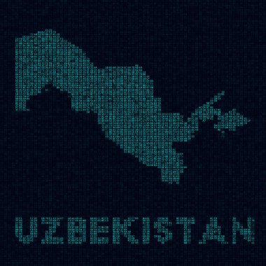 Uzbekistan tech map. Country symbol in digital style. Cyber map of Uzbekistan with country name. Superb vector illustration.