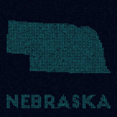 Nebraska tech map. Us state symbol in digital style. Cyber map of Nebraska with us state name. Captivating vector illustration.