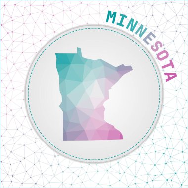 Vector polygonal Minnesota map. Map of the us state with network mesh background. Minnesota illustration in technology, internet, network, telecommunication concept style.