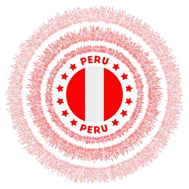 Peru symbol. Radiant country flag with colorful rays. Shiny sunburst with Peru flag. Cool vector illustration.
