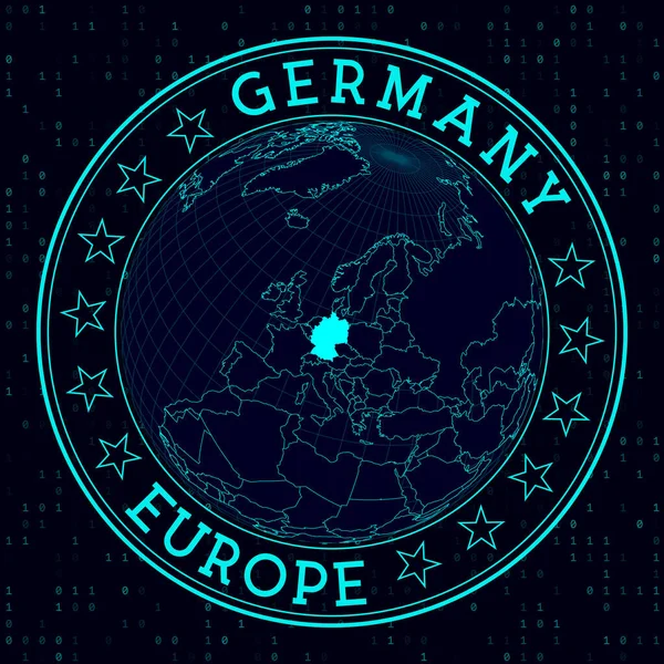 Γερμανική Στρογγυλή Πινακίδα Φουτουριστικό Δορυφόρο Άποψη Του Κόσμου Επίκεντρο Γερμανία — Διανυσματικό Αρχείο