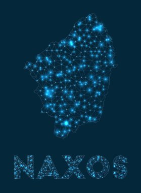 Naxos ağ haritası. Adanın soyut geometrik haritası. İnternet bağlantıları ve telekomünikasyon tasarımı. Üstün vektör illüstrasyonu.